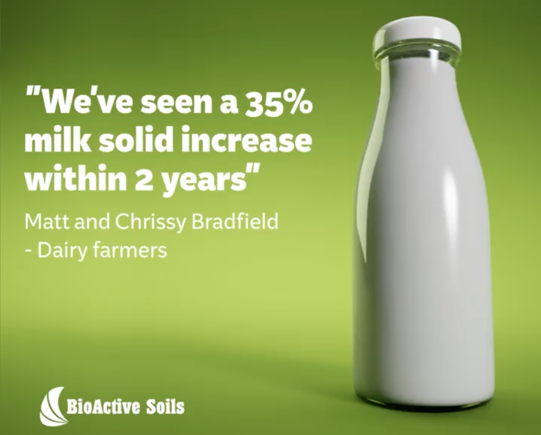 A milk bottle with a dairy farmer's testimonial